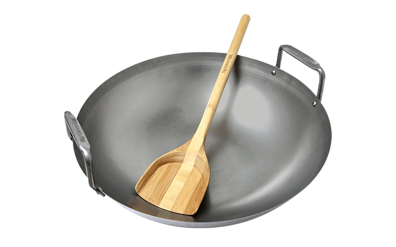 Big Green Egg Grill-Wok aus Kohlenstoffstahl mit Bambusspatel